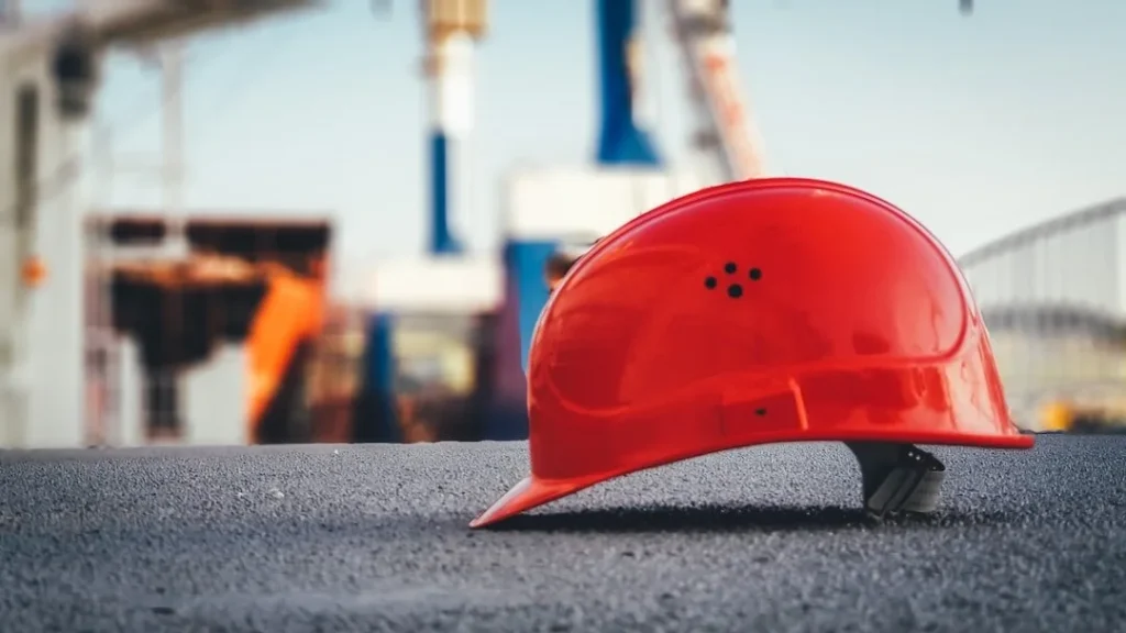 A red construction helmet